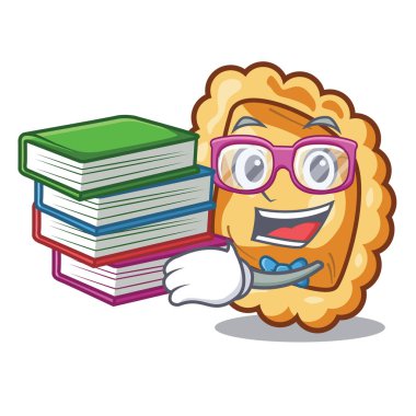 Bir maskot masada kitap ravioli ile Öğrenci