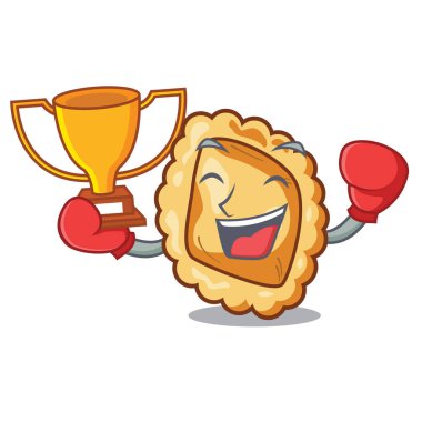 Bir maskot masada boks kazanan ravioli