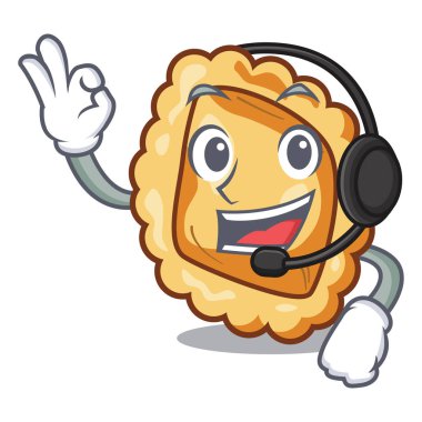 Bir maskot masada kulaklık ravioli ile