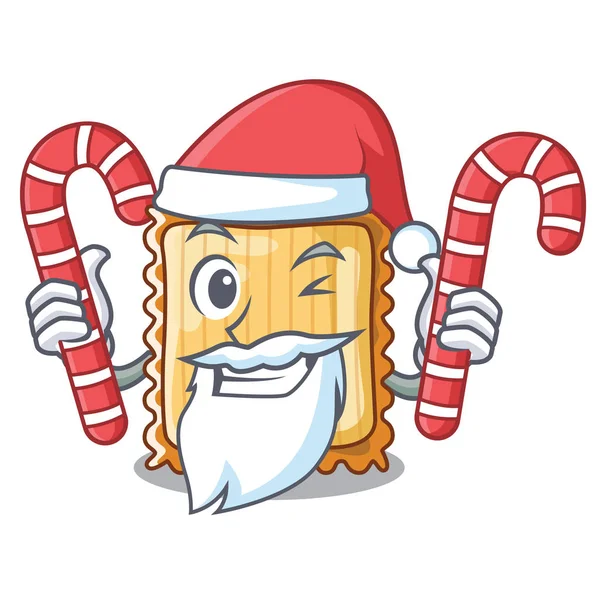 Santa Claus con lasaña de caramelo se sirve en platos de dibujos animados — Vector de stock