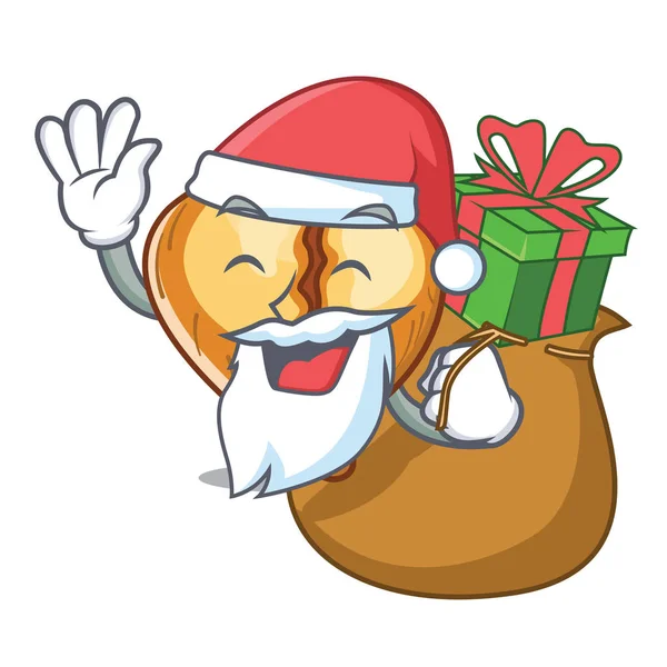 Papai Noel com tortellini presente na tigela de um personagem — Vetor de Stock