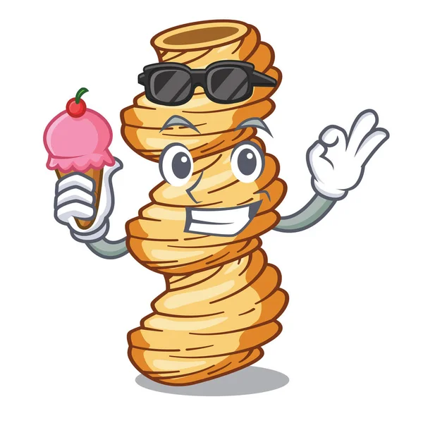 Con helado pasta cellentani servido en platos de dibujos animados — Vector de stock