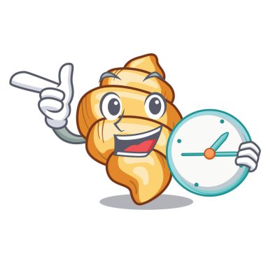 Ahşap karikatür masa üzerinde saat gnocchi makarna ile