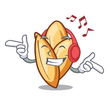 Bir maskot kase müzik orzo yapıştırmak dinleme