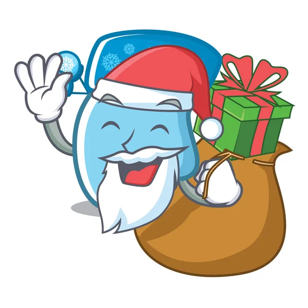 Santa con guantes de invierno de regalo en forma de dibujos animados — Vector de stock