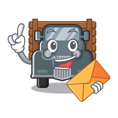 Masa karikatür üzerinde zarf eski oyuncak kamyon ile