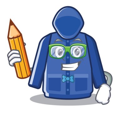 Öğrenci yağmurluk maskot ile izole