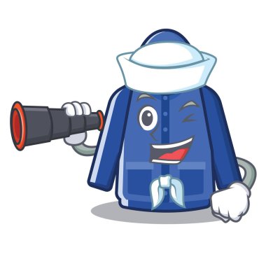 Bir karikatür şeklinde dürbün yağmurluk ile Denizci