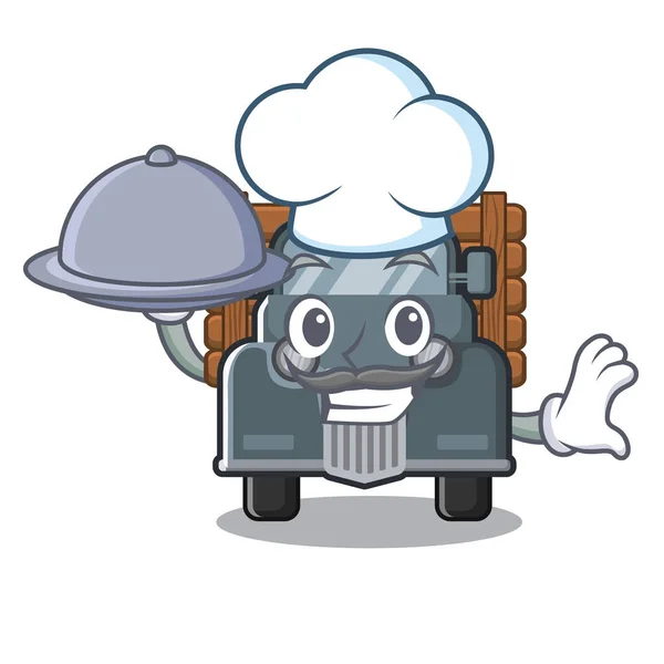 Chef con comida camión viejo en la forma de la mascota — Archivo Imágenes Vectoriales