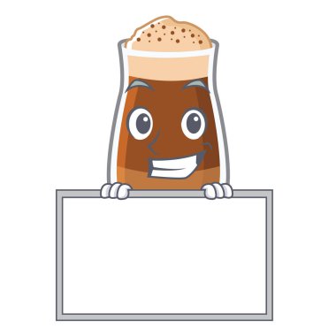 Yönetim kurulu americano kafe ile grinning karakter gözlük hizmet