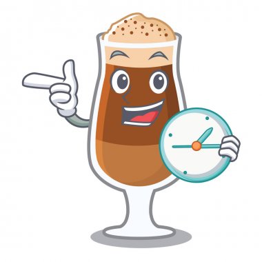 Saat americano cafe maskotu ile izole ile