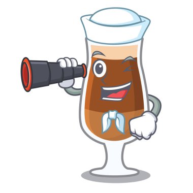 Bir karikatür şişesidürus americano kafe ile Denizci