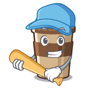 Ahşap karikatür masa üzerinde beyzbol fincanı espresso oynamak