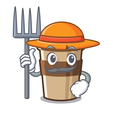 Ahşap karikatür masa üzerinde Çiftçi fincan espresso