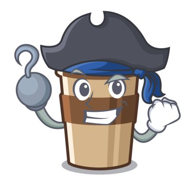 Ahşap karikatür masa üzerinde Korsan fincan espresso