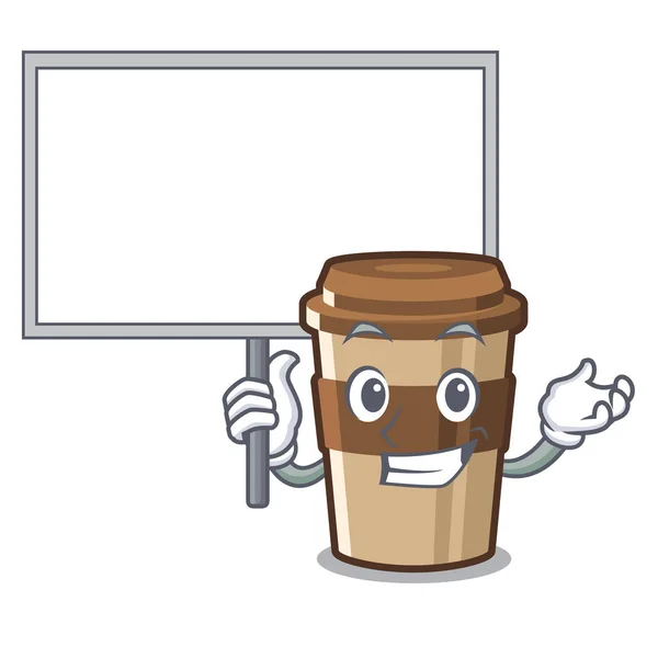 Apportez espresso tasse de conseil au-dessus de la table de dessin animé en bois — Image vectorielle