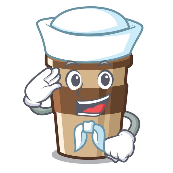 Кубок моряка эспрессо над деревянным столом мультфильма — стоковый вектор