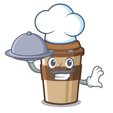 Yemek espresso suyla şef karakter şişesine döküldü