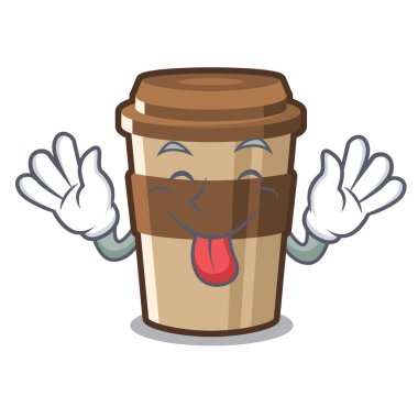 Dil dışarı espresso maskot masanın üzerine yerleştirilir