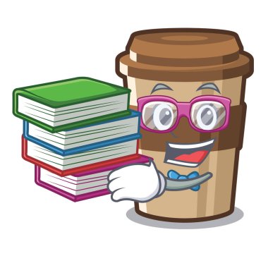 Kitap espresso ile Öğrenci maskot masanın üzerine yerleştirilir