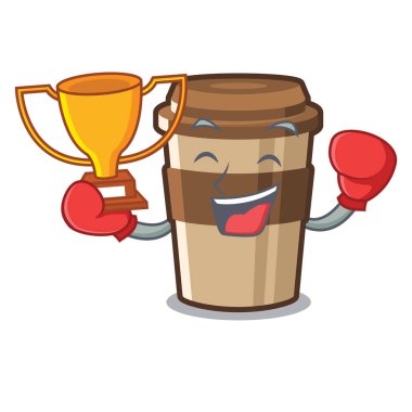 Boks kazanan espresso maskot masanın üzerine yerleştirilir