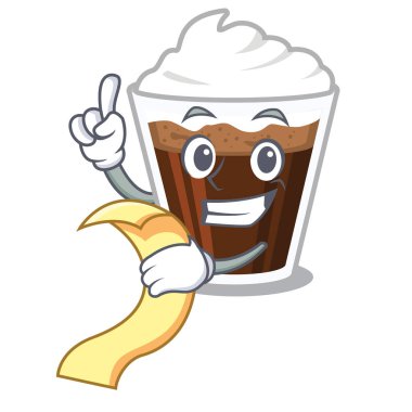 Maskot masasının üzerinde menü İrlandalı coffe ile