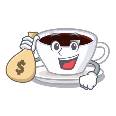 Para çantası latte macchiato maskot ile izole ile