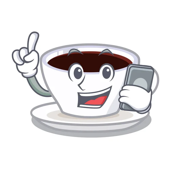 Met telefoon Latte Macchiato geïsoleerd met de mascotte — Stockvector