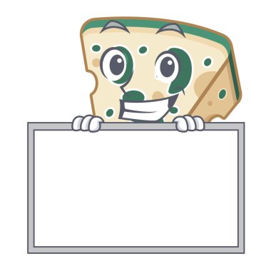 Karikatür şeklinde tahta mavi peynir ile grinning