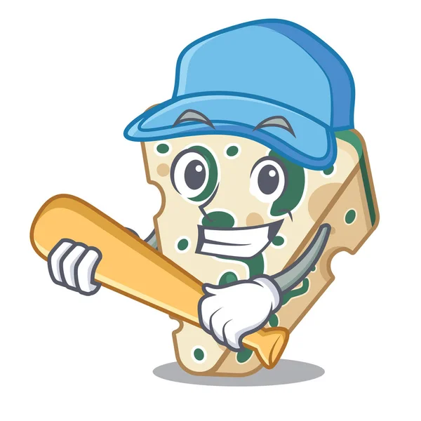 Jugar béisbol queso azul en la forma de dibujos animados — Vector de stock