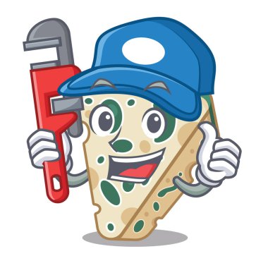 Tesisatçı mavi peynir maskot ile izole