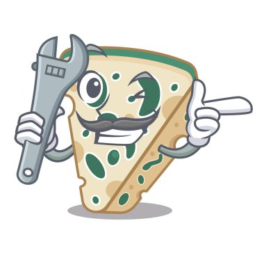 Mekanik mavi peynir maskot ile izole