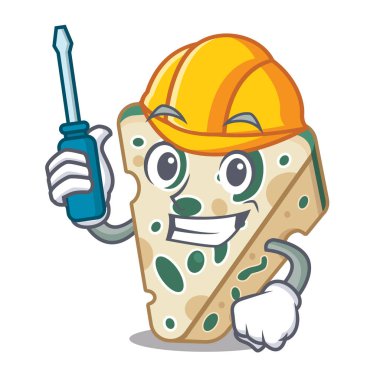 Otomotiv mavi peynir maskotu ile izole