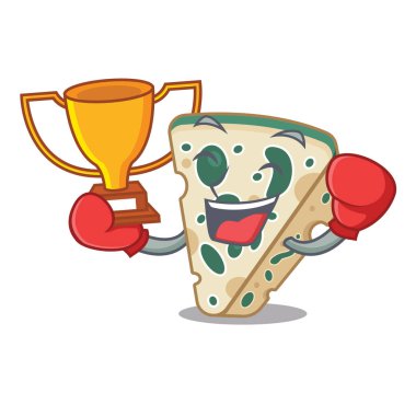 Boks kazanan mavi peynir maskot ile izole