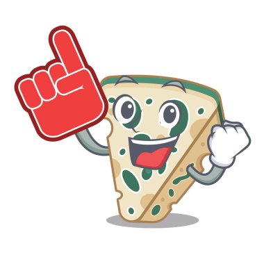 Köpük parmak mavi peynir maskot ile izole