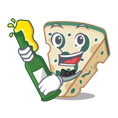 Bira mavi peynir maskot ile izole ile