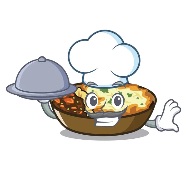 Chef avec gratin alimentaire en forme de mascotte — Image vectorielle