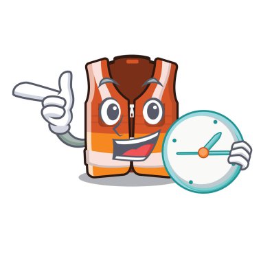 Maskot duvarında asılı saat güvenlik yeleği ile