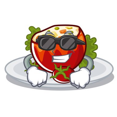 Süper serin dolma domates maskot izole