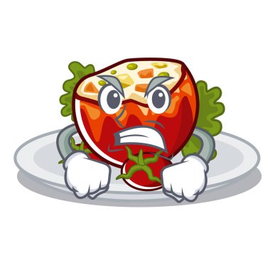 Bir karikatür tahtası üzerinde kızgın dolması domates