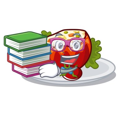Karikatür şeklinde kitap dolması domates ile Öğrenci