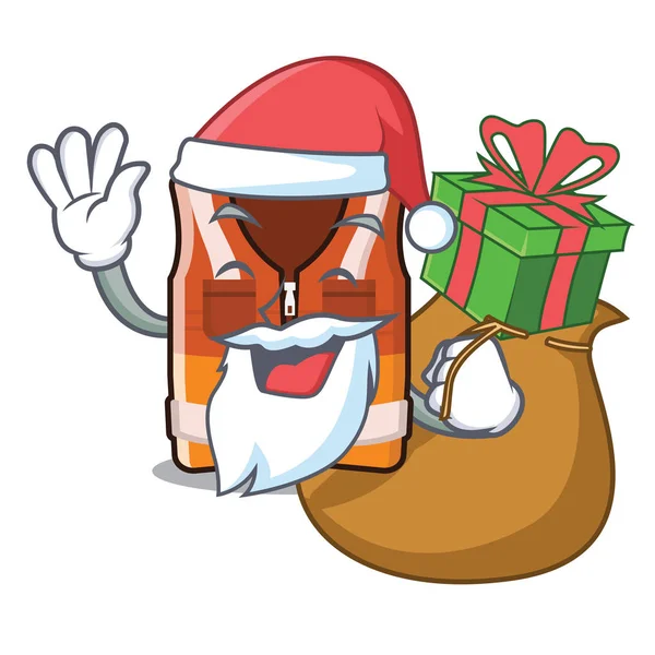 Weihnachtsmann mit Geschenk Sicherheitsweste im Cartoon-Schrank aufbewahrt — Stockvektor