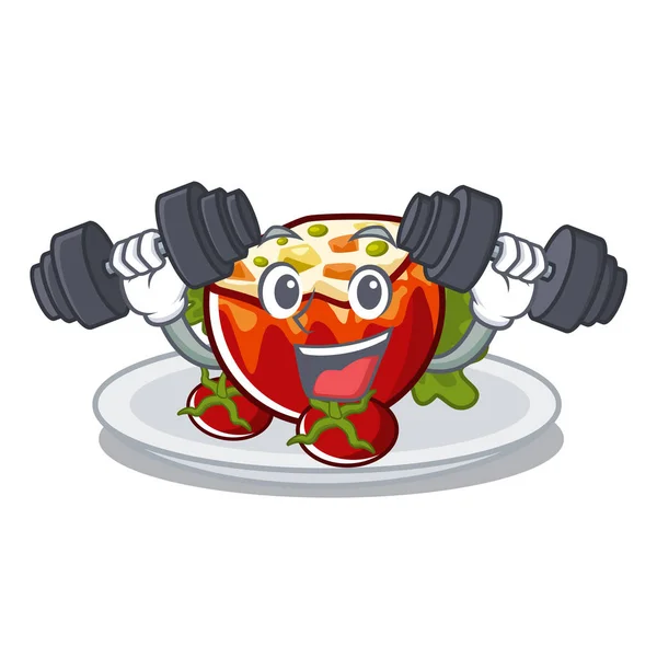 Fitness stuffed tomatoes put on character plates — Stock Vector