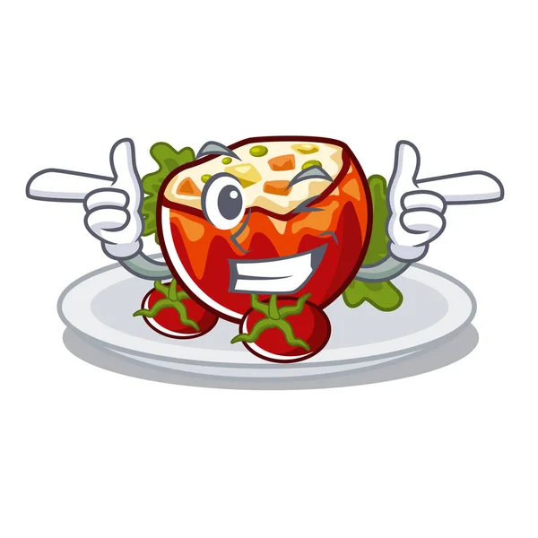 Wink recheado tomates isolados na mascote — Vetor de Stock