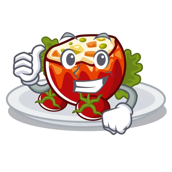 Thumbs up stuffed tomatoes isolated in the mascot — Stock Vector