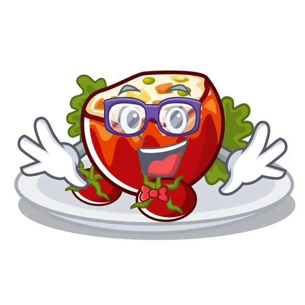 Geek tomates rellenos aislados en la mascota — Archivo Imágenes Vectoriales
