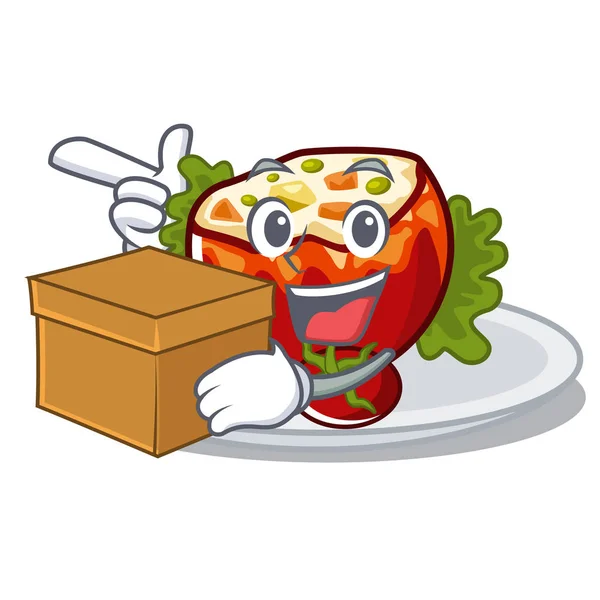 Con scatola di pomodori ripieni isolati nella mascotte — Vettoriale Stock
