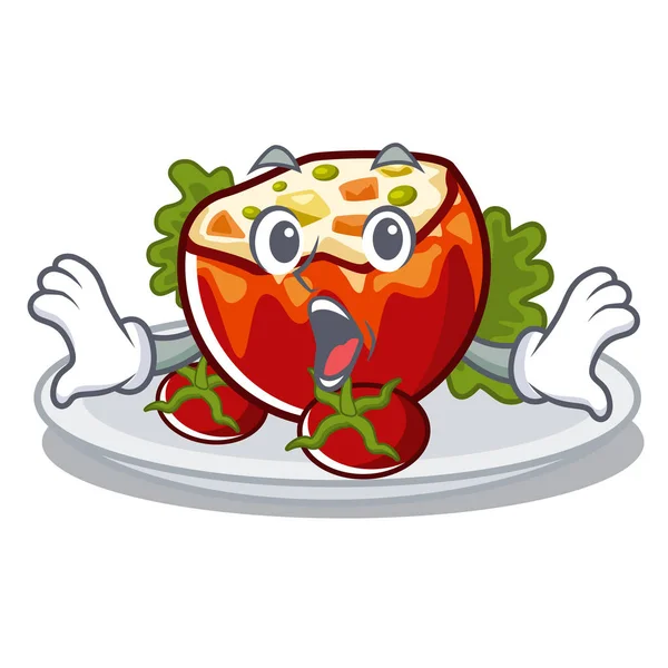 Zaskoczony nadziewane pomidory na pokładzie Cartoon — Wektor stockowy