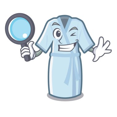 Dedektif bornoz maskot masasının üstüne yerleştirilir