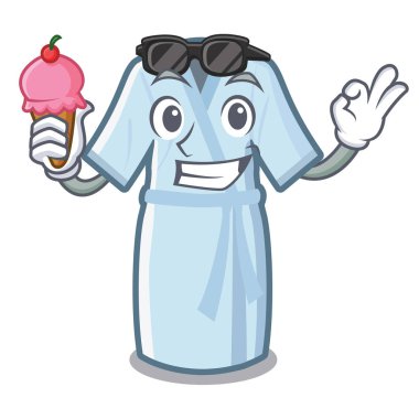 Dondurma lı bornoz maskot masasının üzerine yerleştirilir